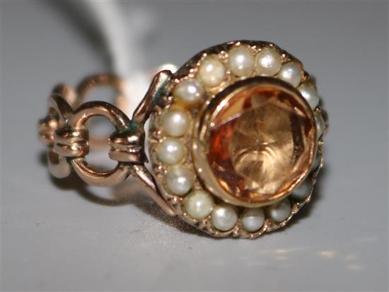 19th century gold, citrine and seed pearl ring